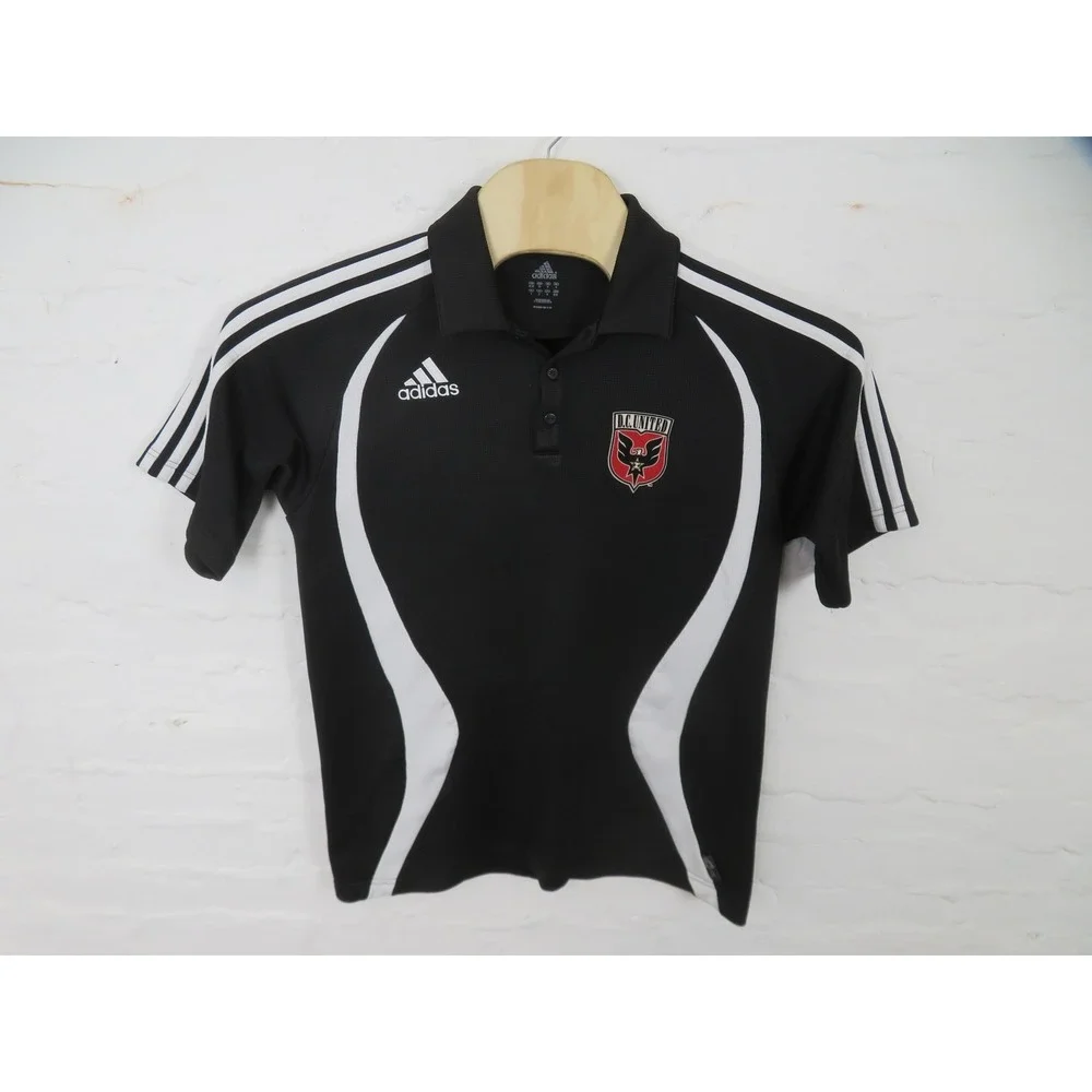 Vintage D.C. United Polo Shirt Mens Medium Black Adidas MLS Soccer Climalite